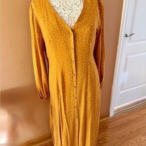 Abound Mustard Polka Dot Long Sleeve Dress